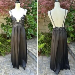 Samantha Scott Vintage maxi‎ slip dress Black Lace Open Back Feminine Festival M